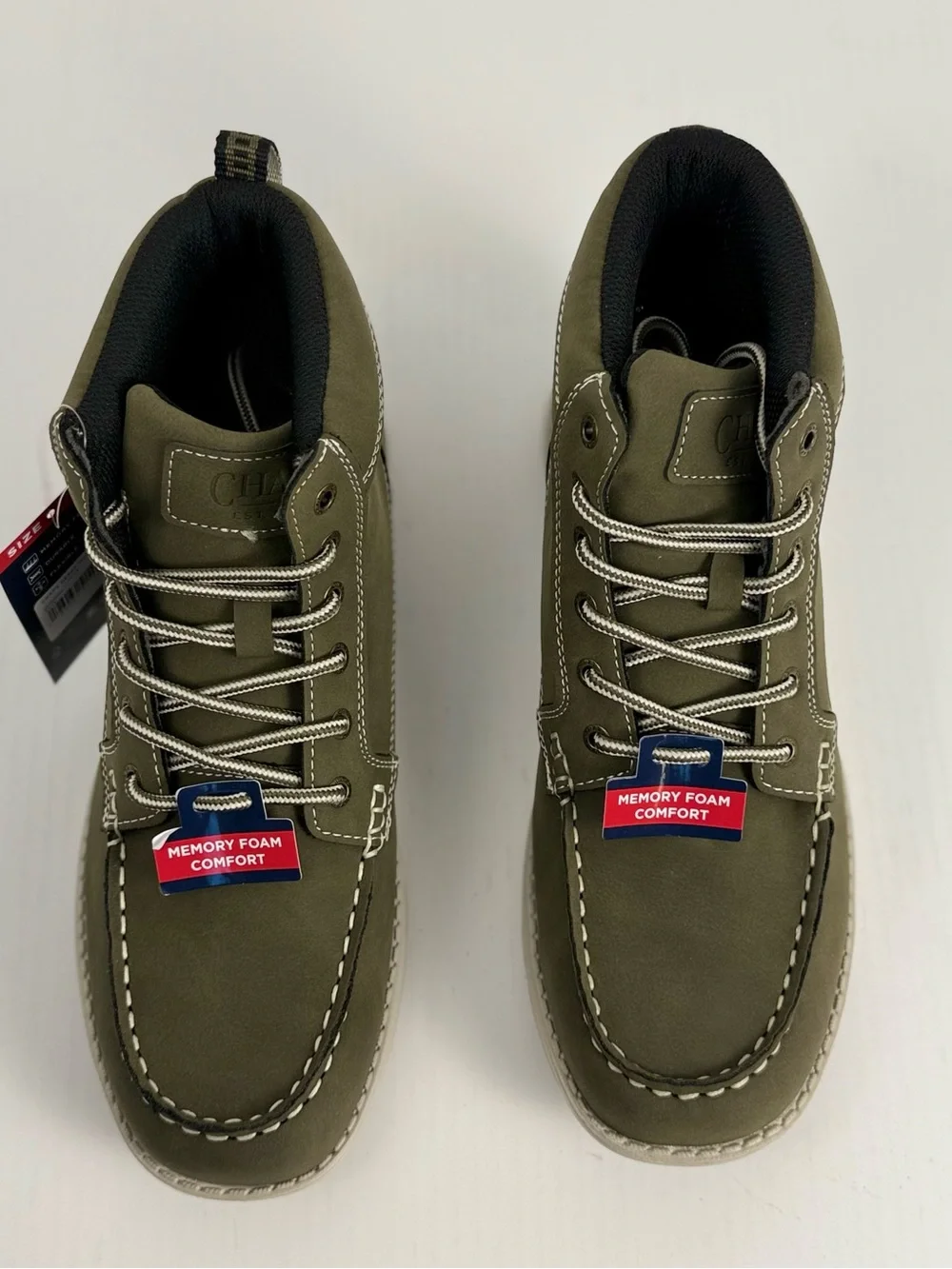Chaps Derek Moc Toe Men’s Olive Chukka Boots Memory Foam Size 8 New